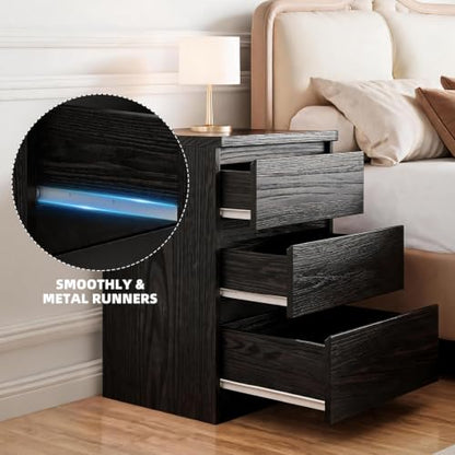 Nightstand with Drawers, Bedside Table with Drawers, Sofa Side Table Storage Cabinet, Night Stand for Bedroom Living Room (1, 3 Drawers Black, 19.7" W×15.6" D×26.57" H) - color: 3 Drawers Black