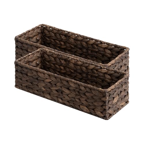 StorageWorks Brown Water Hyacinth Bathroom Basket Organizer and Storage for Tank Topper, Wicker Toilet Paper Basket for Back of Toilet Baskets, Small Narrow Tank Trays for Bathroom Decor, 2 Pack - color: Brown(water Hyacinth), size: 15 ¾"L x 6 ½"W x 4 ¼"H