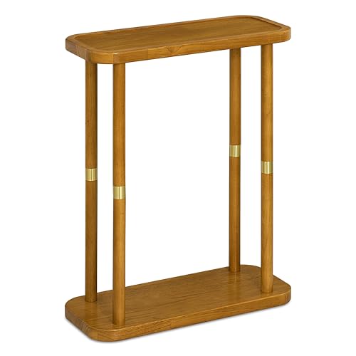 Solid Wood Narrow Side Table, 7.5-Inch Slim End Table for Small Spaces, Skinny Nightstand & Sofa Table with Storage Shelf for Living Room, Bedroom, Amber Brown - color: Amber Brown