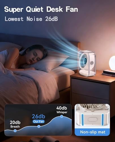 KIMMOO Rechargeable USB Desk Fan, Quiet Table Fan with Turbo Airflow, 100 Speeds, Digital Display, 90° Rotating, Small Battery Desktop Fans for Bedroom Home Office Trave, Beige - color: Beige