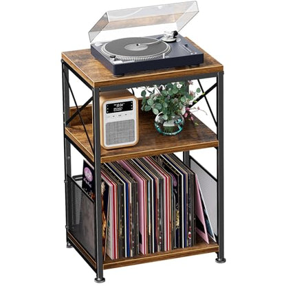 Simple Trending Record Player Stand, Turntable Stand with Vinyl Storage Holds Up to 200 Albums, Record End Table for Living Room, Rustic Brown - size: Upgraded Model