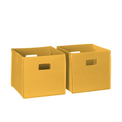 RiverRidge Folding Storage Bins - 2-pack of 10in Tall Golden Yellow Cubes | Fabric Bins, Set of 2 Storage Cubes, Cut-out Handles, Playroom Closet Organizer, Collapsible Cubby with Bottom Board Insert - color: 2 Golden Yellow 10in H Bins