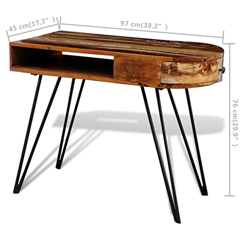 vidaXL Desk, Computer Desk with Drawer, Home Office Desk with Iron Legs, Writing Table Workstation, Industrial Retro, Solid Wood Reclaimed