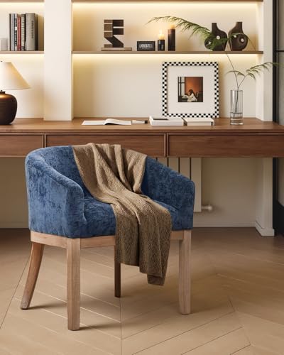 Barrel Dining Chair with Arms Set of 2,Upholstered Chenille Armchair, Curved Back Mid-Century Accent Chair with Solid Wood Legs, Kitchen Dining Room, Breakfast Nook,Home Office,Blue - color: Blue