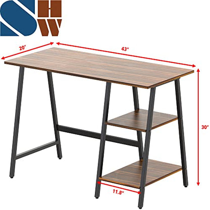 SHW 43-Inch Home Office Trestle Computer Desk with Open Storage Shelves, Walnut - color: Walnut