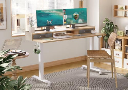 Claiks Standing Desk with Drawers, Adjustable Stand Up Electric Standing Desk Adjustable Height with Storage Shelf and Splice Board, 63 Inch, Natural - color: Nature, size: 63×23.6