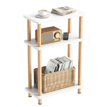 Apicizon 3 Tier End Table, Narrow Side Table with Storage Shelf, Bedroom, Living Room, Entryway, Farmhouse, White and Natural - color: White and Natural, style: Narrow Side Table