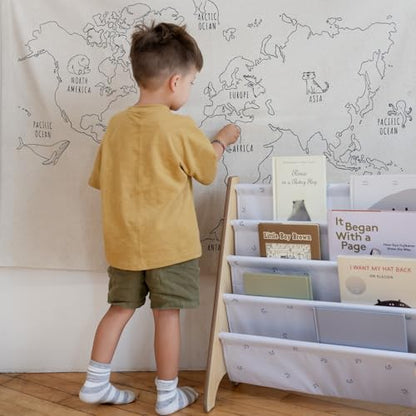 3 Sprouts Recycled Kids Bookshelf, Holds 35 Books, 4-Tier, Blueberry Mist | Space-saving bookshelf, Children's room, Toddler bookcase organizer, Ages 3+, Book/toy storage, Front-facing, Covers visible - color: Blueberry Mist