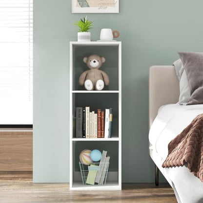 3 Cube Storage Organizer, 3 Tier Floor Standing Bookcase, Small Bookshelf for Small Spaces, Wooden Open Display Shelf for Living Room, Bedroom, Study, White Bookshelf with Open Back - size: 3 Cubes