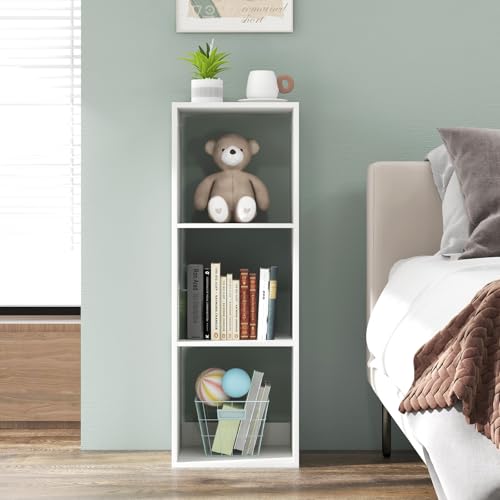 3 Cube Storage Organizer, 3 Tier Floor Standing Bookcase, Small Bookshelf for Small Spaces, Wooden Open Display Shelf for Living Room, Bedroom, Study, White Bookshelf with Open Back - size: 3 Cubes