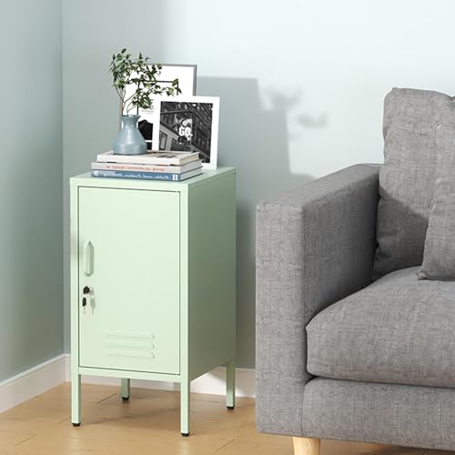Metal Locker Nightstand with Shelf,Single Door Lockable Metal End Table,Modern Bedside Table, Versatile Side Cabinet for Bedroom, Living Room, or Office (27.55”h x 13.78”w x 14.96”d) - color: Green