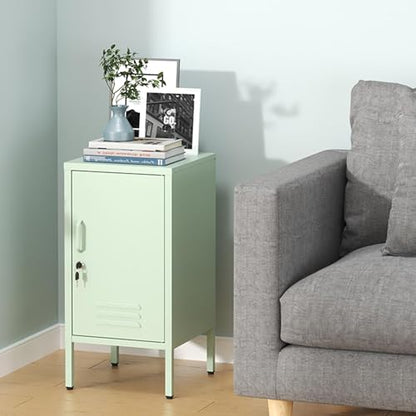 Metal Locker Nightstand with Shelf,Single Door Lockable Metal End Table,Modern Bedside Table, Versatile Side Cabinet for Bedroom, Living Room, or Office (27.55”h x 13.78”w x 14.96”d) - color: Green