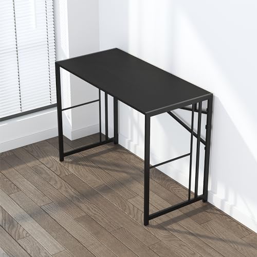 Lutown-Teen Narrow Folding Computer Desk 35 inch, Writing Gaming Computer Desk for Small Spaces, No Assembly Required Small Office Table, Black - color: Black, size: 35 Inch