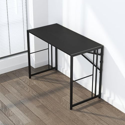 Lutown-Teen Narrow Folding Computer Desk 35 inch, Writing Gaming Computer Desk for Small Spaces, No Assembly Required Small Office Table, Black - color: Black, size: 35 Inch