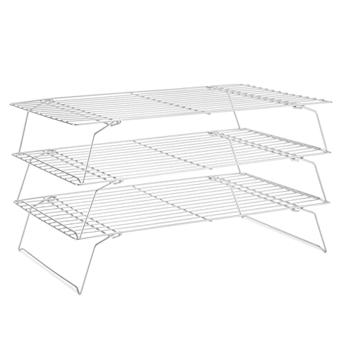 Cooling Rack for Baking 3 Tiers, 16" x 10" Cookie Cooling Wire Rack Stackable Collapsible Nonstick, Stainless Steel Baking Cooking Cooling Racks with Optimum Air Flow, Silver - color: Silver, size: 16"x10"-3Tier
