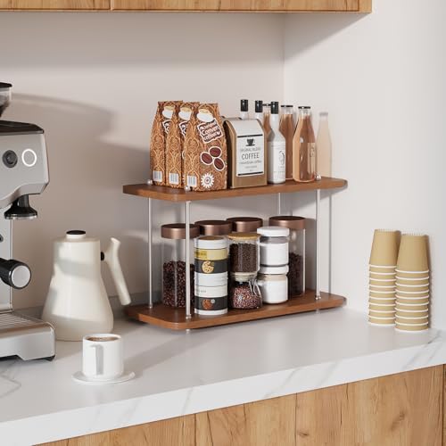2-Tier Adjustable Height Bathroom Countertop Organizer | Perfect for bathroom counter, dresser, vanity, corner, sink & kitchen, holds skincare, makeup, perfume, spices, coffee goods