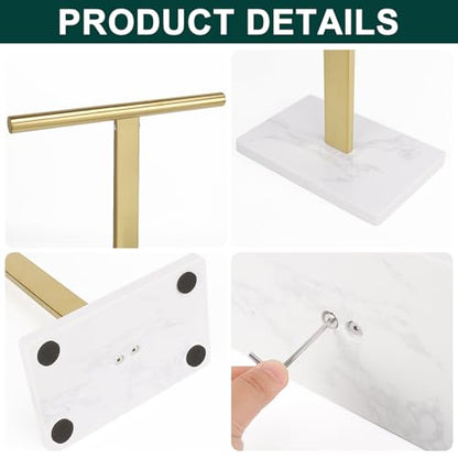 Hand Towel Holder, T-Shape Hand Towel Stand for Bathroom, Hand Towel Rack Bar Standing for Vanity Kitchen Countertop, 304 Stainless Steel, Marble Base (Gold) - color: Gold