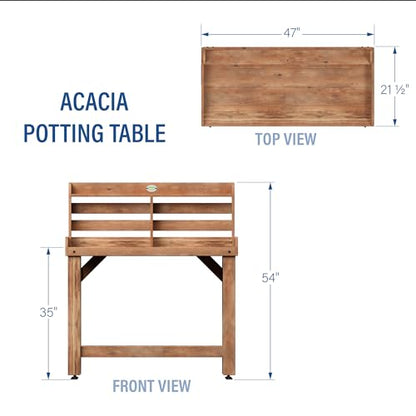 Backyard Discovery 47" Acacia Wood Garden Potting Bench & Serving Bar with Lower Storage Shelf, Leveling Feet, All-Weather Farmhouse Design for Patio, Deck, Porch, Kitchen, Dining Room - style: With Decorative Shelves