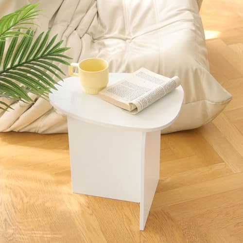 AWASEN White Side Table, Small Triangle End Table Living Room, White | Modern Accent Table with Unique Tabletop, Mini Bedside Table for Small Spaces - color: White
