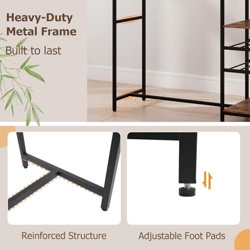 COSTWAY 48" Long Bar Table, Bar Height Dining Table with Storage Shelves, Wine Racks & Stemware Holders, Industrial Breakfast Table for Kitchen Living Room Behind Couch, Rustic Brown