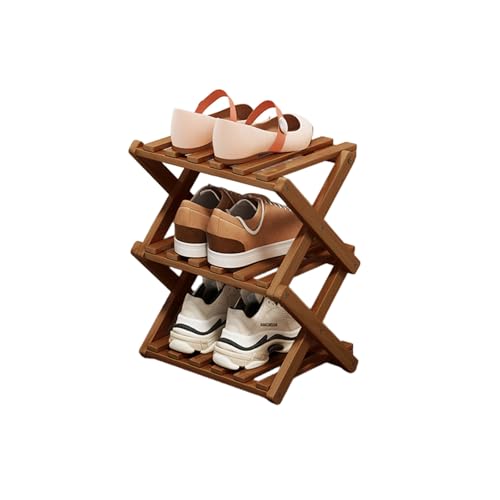 YYW Bamboo Shoe Rack, Foldable Vertical for Entryway, Easy to Assemble | Shoe Storage Organizer, Free Standing Shoe Shelf for Closet, Living Room, Bedroom, Home Entrance, Tawny 3 Layers - color: Tawny-3 Layers