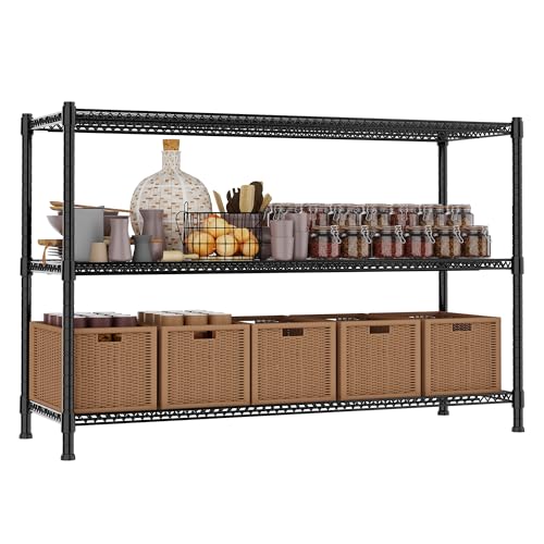 REGILLER 3-Wire Shelf Adjustable Heavy Duty Storage Shelves,Metal Organizer Wire Rack for Laundry Bathroom Kitchen Pantry Closet Garage Shelving(Black,24" Dx59.6 Wx47.6 H) - size: 3tier 24"D x 59.6"W x 47.6"H