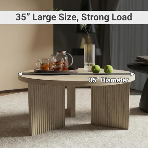 35" Wooden Round Coffee Table, Walnut | Smooth Thick Coffee Table, Low Circle Center Table with X Shaped Stable Legs, Accent Tea Table for Living Room, Office - color: Walnut, style: Coffee Table