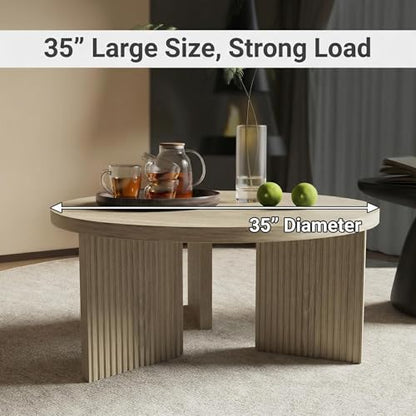 35" Wooden Round Coffee Table, Walnut | Smooth Thick Coffee Table, Low Circle Center Table with X Shaped Stable Legs, Accent Tea Table for Living Room, Office - color: Walnut, style: Coffee Table
