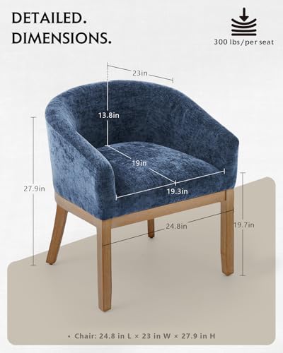 Barrel Dining Chair with Arms Set of 2,Upholstered Chenille Armchair, Curved Back Mid-Century Accent Chair with Solid Wood Legs, Kitchen Dining Room, Breakfast Nook,Home Office,Blue - color: Blue