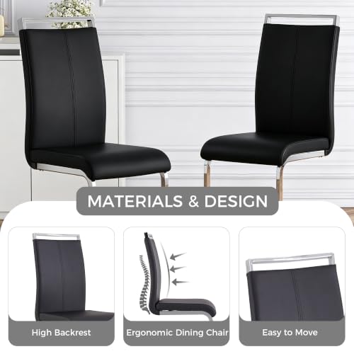 Baysitone Modern Dining Chairs Set of 2, Side & Kitchen Chairs with Faux Leather Padded Seat, High Back, for Dining, Kitchen, Living Room - Black - color: Black, size: Set of 2