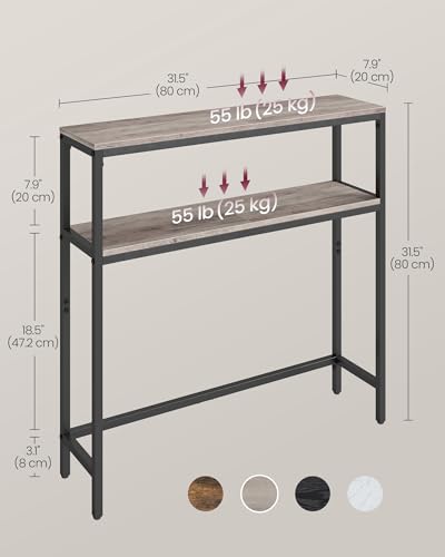 VASAGLE Console Table, 2-Tier Narrow Sofa Table with 2 Shelves, 7.9 x 31.5 x 31.5 Inches, for Living Room, Hallway, Entryway, Heather Greige and Ink Black ULNT130K02V1 - color: Heather Greige + Ink Black, size: 31.5"W - Without Power Outlet