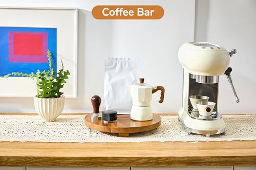 Round 11.8" Acacia Wood Decorative Tray – Farmhouse Wood Riser Pedestal Stand for Kitchen and Bathroom Decor, Counter Display, Vanity Tray (Large, 11.8" Dia) - size: Large: Dia 11.8"