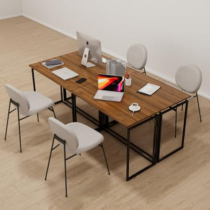 31.5" Folding Desk: No Assembly, Wood Top for Small Spaces | Home office desk, holds 150 lbs, folds flat to 2.3 in, splash-proof wood top, sturdy metal frame - color: Brown, size: 31.5"W x 15.7"D