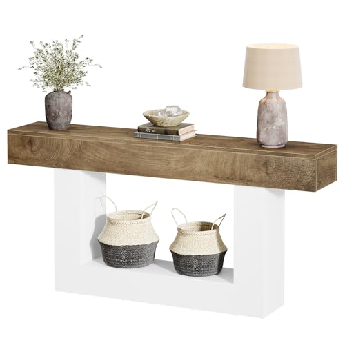 Tribesigns 63-Inch Long Console Table, 2-Tier Entryway Table Sofa Table with Storage, Farmhouse Wood Behind Couch Table for Living Room, Hallway, Light Brown & White - color: Light Brown & White