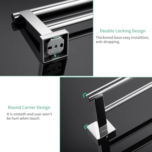 Miyili Bathroom Double Towel Bar 24-Inch Stainless Steel Bath Hand Towel Rack Wall Mount Polished Finish, A02C60B - color: Polished Steel, size: 24-Inch