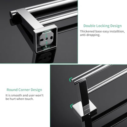 Miyili Bathroom Double Towel Bar 24-Inch Stainless Steel Bath Hand Towel Rack Wall Mount Polished Finish, A02C60B - color: Polished Steel, size: 24-Inch