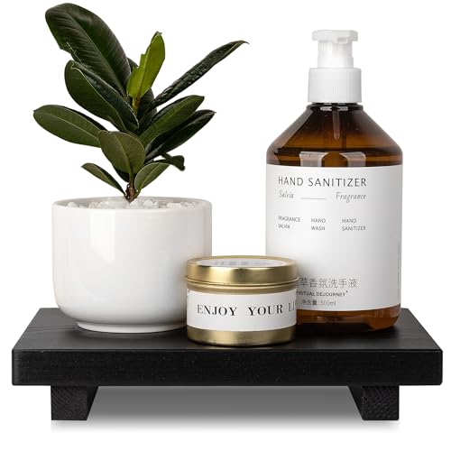 Bathroom Counter Organizer Wood Pedestal Stand Farmhouse Decorative Tray Soap Holder for Kitchen Decor, 9" x 6" - Black - color: Black, size: 9" x 6" x 1.6"