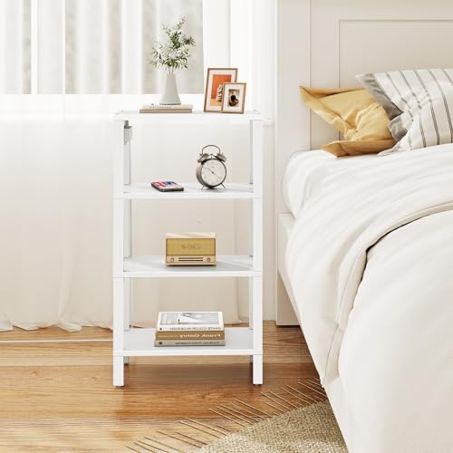 TUTOTAK Narrow Side Table Set of 2, Small End Table with Charging Station | 4-Tier Skinny Sofa Table, Slim Nightstand, Easy Assembly for Living Room, Bedroom, White TB01BW0802 - color: White, size: 4-tier
