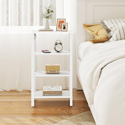 TUTOTAK Narrow Side Table Set of 2, Small End Table with Charging Station | 4-Tier Skinny Sofa Table, Slim Nightstand, Easy Assembly for Living Room, Bedroom, White TB01BW0802 - color: White, size: 4-tier
