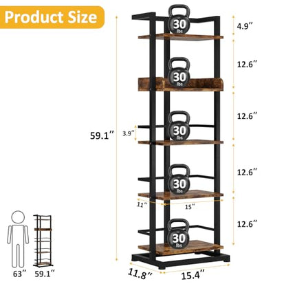 Hosfais Book Shelf Narrow Bookshelf: 5 Tier Wood Bookcase with Metal Edge Protection Industrial Modern Bookshelf Book Storage Organizer for Living Room Bedroom Home Office (Rustic Brown) - color: Brown