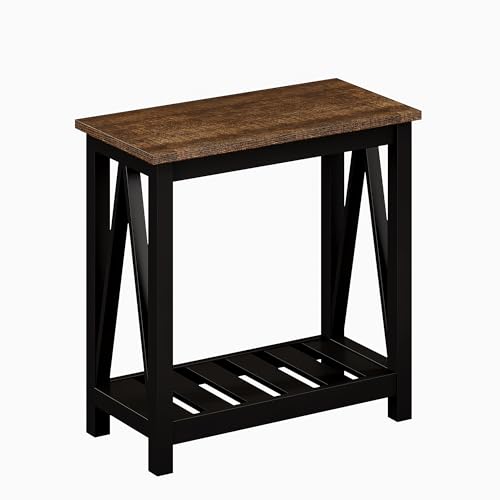 ChooChoo Farmhouse End Table, Narrow Side Table with Shelf | Slim Bedside Table ,Small Spaces, Rustic Nightstand, Living Room, Bedroom ,Black - color: Black, size: 1 Pack