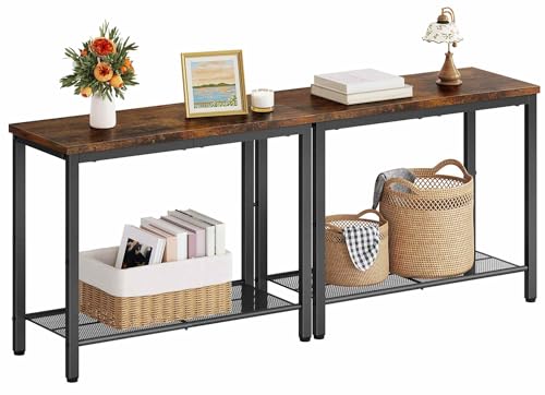 Hoctieon 2 Tier End Table, Sofa Side Table, Narrow Side Table with Storage, Slim Nightstand for Small Spaces, Metal Frame, for Living Room, Bedroom, Sofa Couch, Hall, Rustic Brown, 2 Set - color: Rustic Brown, size: 2 Packs