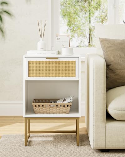 Masupu Rattan Nightstand,Modern Night Stand Boho Farmhouse Wood Bedside Table with Storage Drawer Side End Table for Bedroom,Office,White - color: Rattan-white