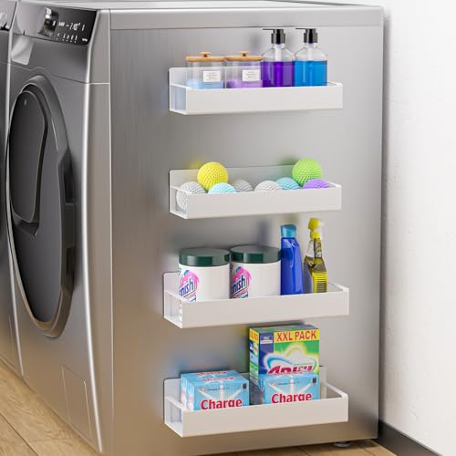 Vetacsion 4 Pack Magnetic Laundry Organizer, Heavy Duty Magnetic Shelf For Washer And Dryer, White, Iron