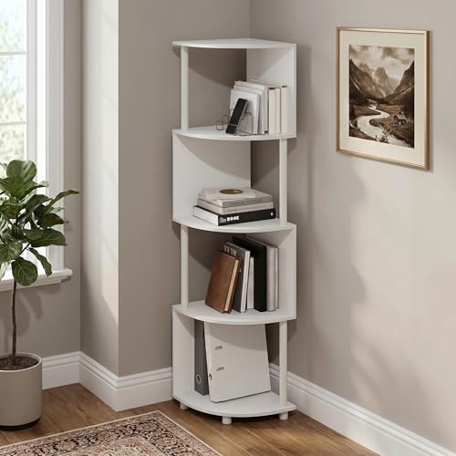 4-Tier Corner Bookshelf, Zigzag Storage Shelves Display Rack, Corner Shelf, Book Shelf for Organization and Storage, Home Office, Living Room, White - color: White/White, size: 4 Tier