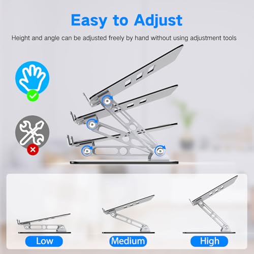 Laptop Stand for Desk, Adjustable Laptop Riser Holder | Metal Foldable Computer Stand Portable Notebook Mount, Ventilated Cooling Tablet Stand Compatible with 10-15.6” Laptops