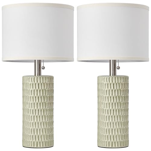 Reaketon Table Lamps for Living Room Set of 2, Ceramic Table Lamps for Bedroom, 20" Modern Lamps for Night Stands, Light Green - color: Light Green