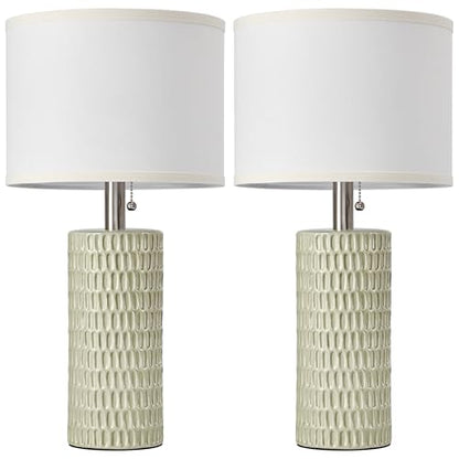 Reaketon Table Lamps for Living Room Set of 2, Ceramic Table Lamps for Bedroom, 20" Modern Lamps for Night Stands, Light Green - color: Light Green