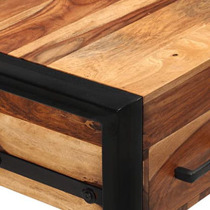 Industrial Writing Desk with Drawers, Solid Acacia Wood Home Office Workstation, Powder-Coated Steel Frame, Compact Study Computer Desk, 43.3 x 19.7 x 30.3 Inch