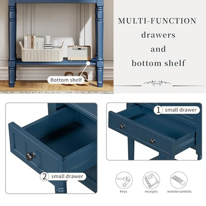24'' Entryway Table, Small Console Table with Storage Drawers and Shelf, Hallway Table for Entryway Hallway Foyer, Farmhouse Solid Wood Frame (Dark Blue) - color: Dark Blue